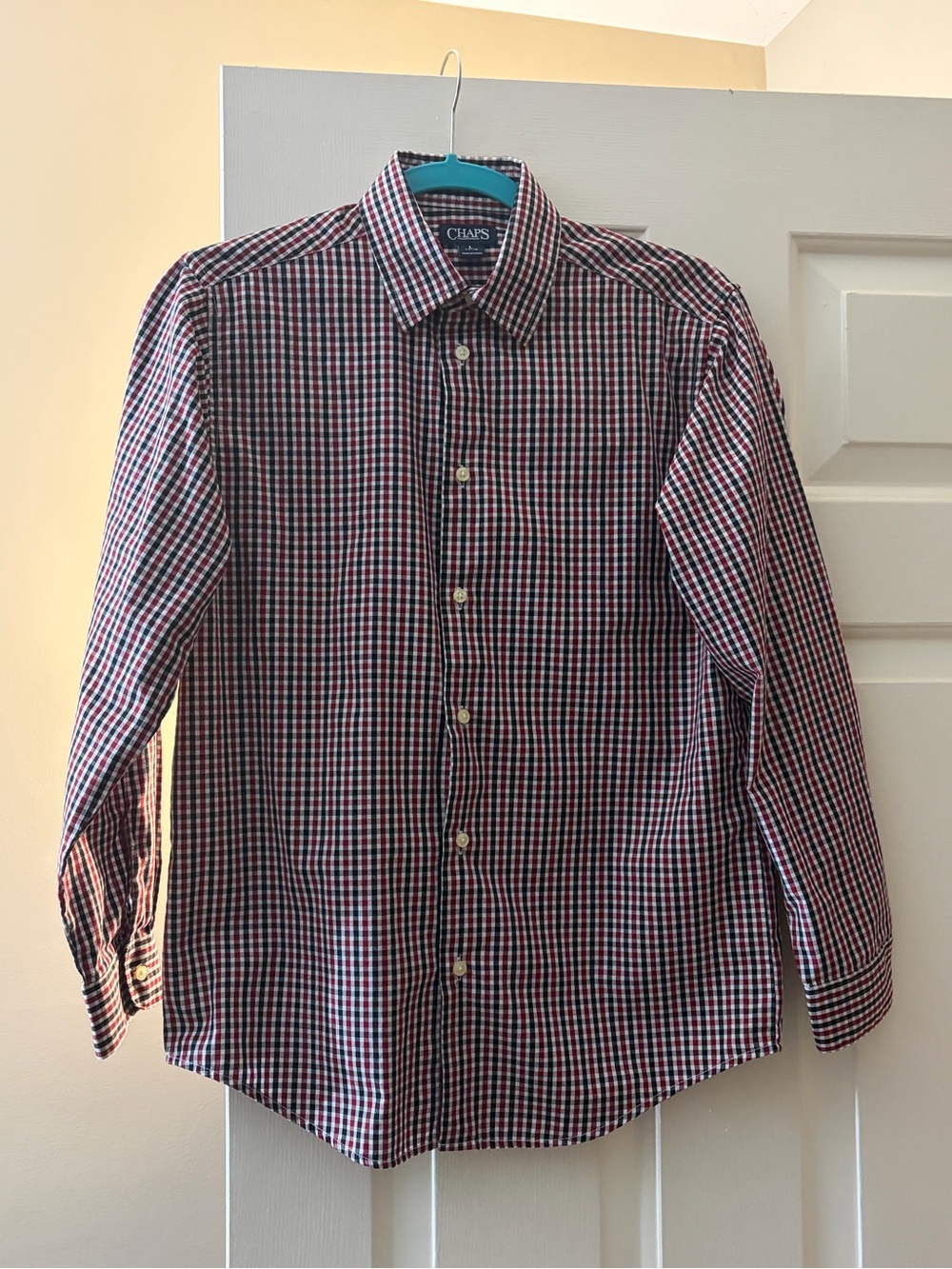 Chaps Boy’s Red & Blue Checked Button-Up Shirt